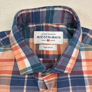 Mizzen Main Leeward Performance Button Shirt Mens Large Trim Blue Tartan Plaid